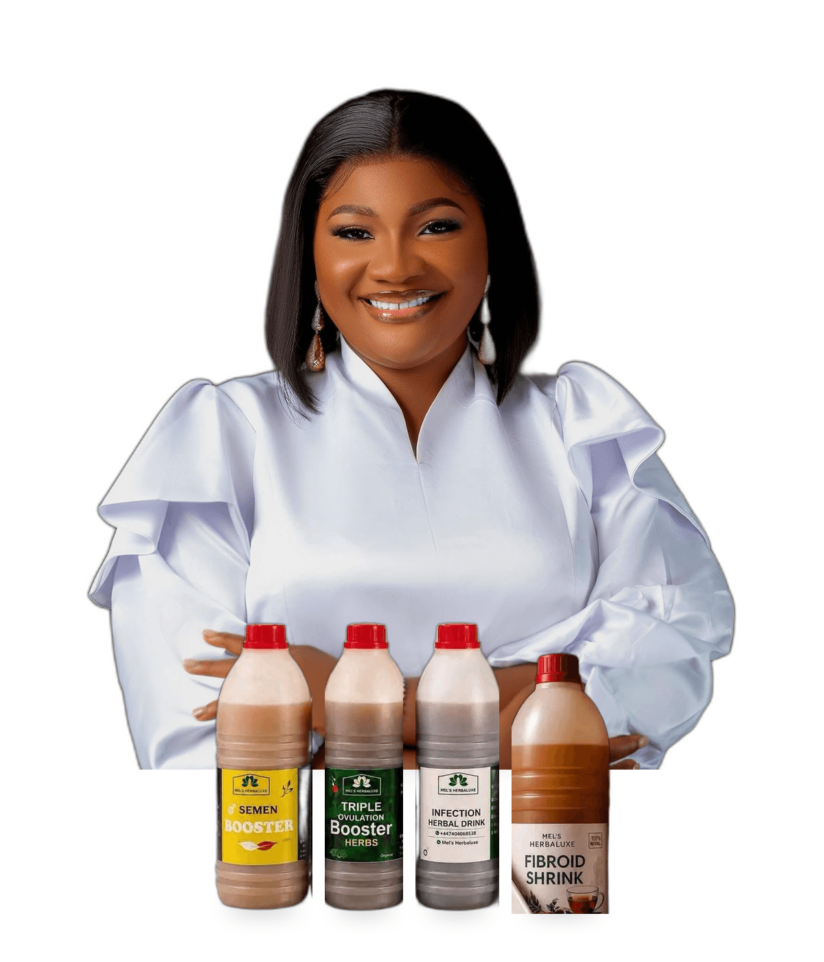 Racheal Mel, founder of Mel's Herbaluxe, with her herbal wellness products